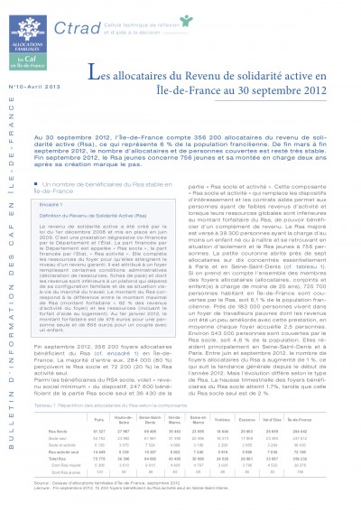 BI-10 Les allocataires du Revenu de solidarité active en Île-de-France au 30 septembre 2012
