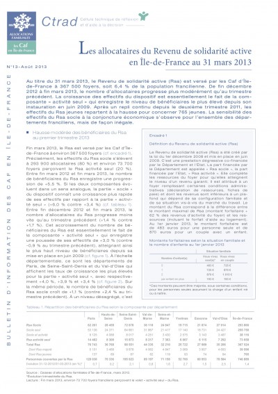 BI-13 Les allocataires du Revenu de solidarité active en Île-de-France au 31 mars 2013