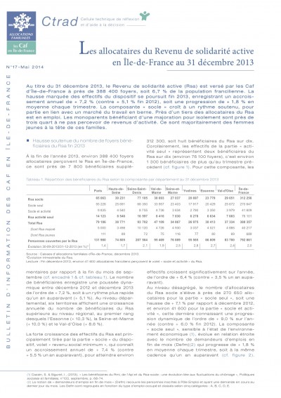 BI-17 Les allocataires du Revenu de solidarité active en Île-de-France au 31 décembre 2013