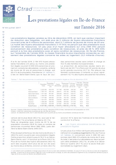 BI-44 Les prestations légales en Île-de-France sur l’année 2016