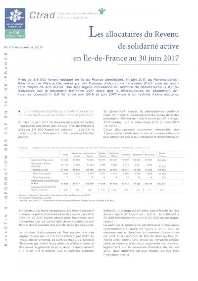BI-47 Les allocataires du Revenu de solidarité active en Île-de-France au 30 juin 2017